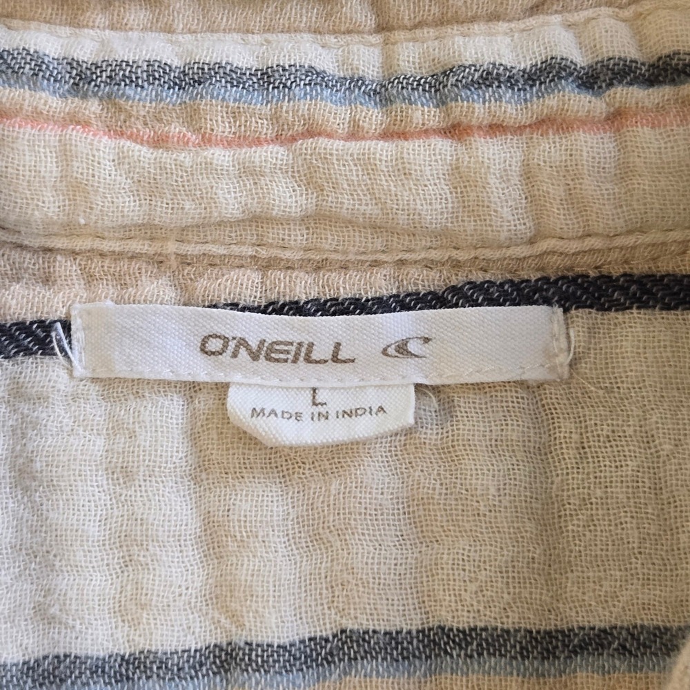 O'Neill Button Down Shirt Womens L Cream Striped Cotton Gauze Long Sleeve Easten - Picture 4 of 7